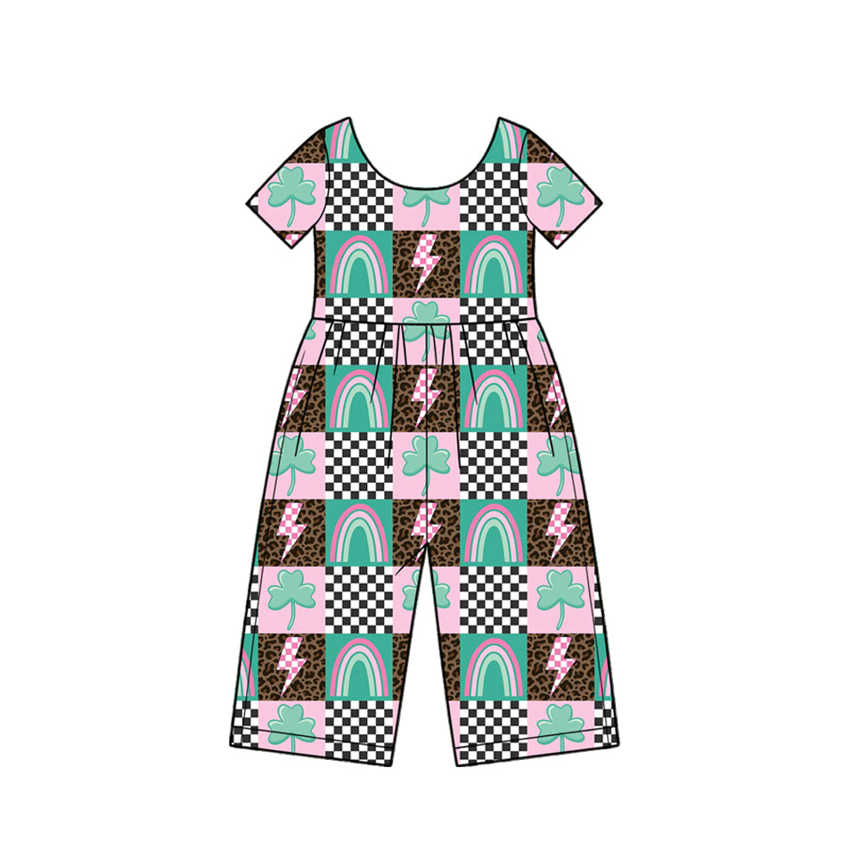 Preorder MOQ 5 pcs Each Style Saint Patrick Leaves Girl's Jumpsuit Kids Matching Clothes