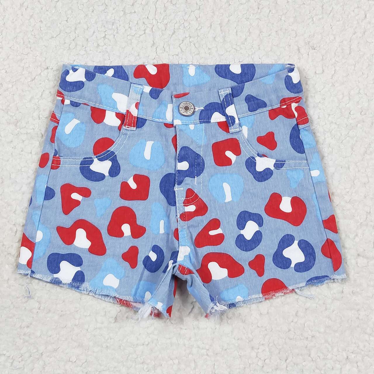SS0166 Red and blue leopard print denim shorts girl jeans designs High quality