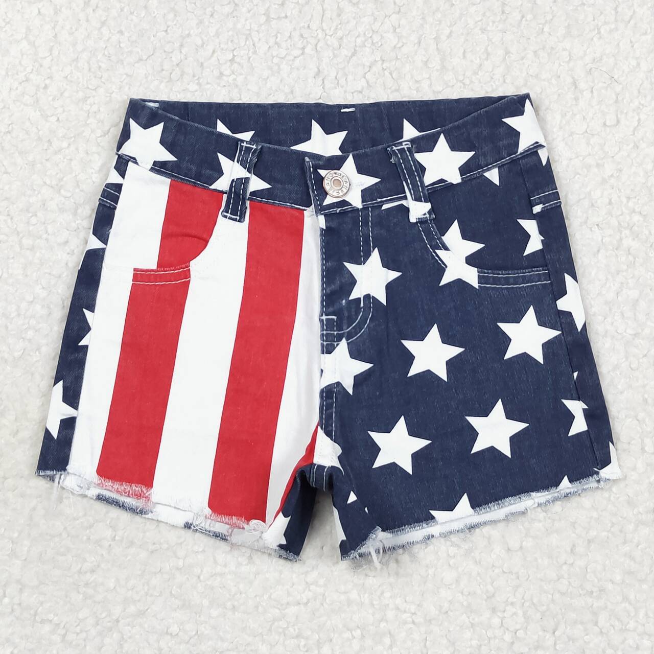 SS0168 Red and white striped stars blue patchwork denim shorts little girls jeans