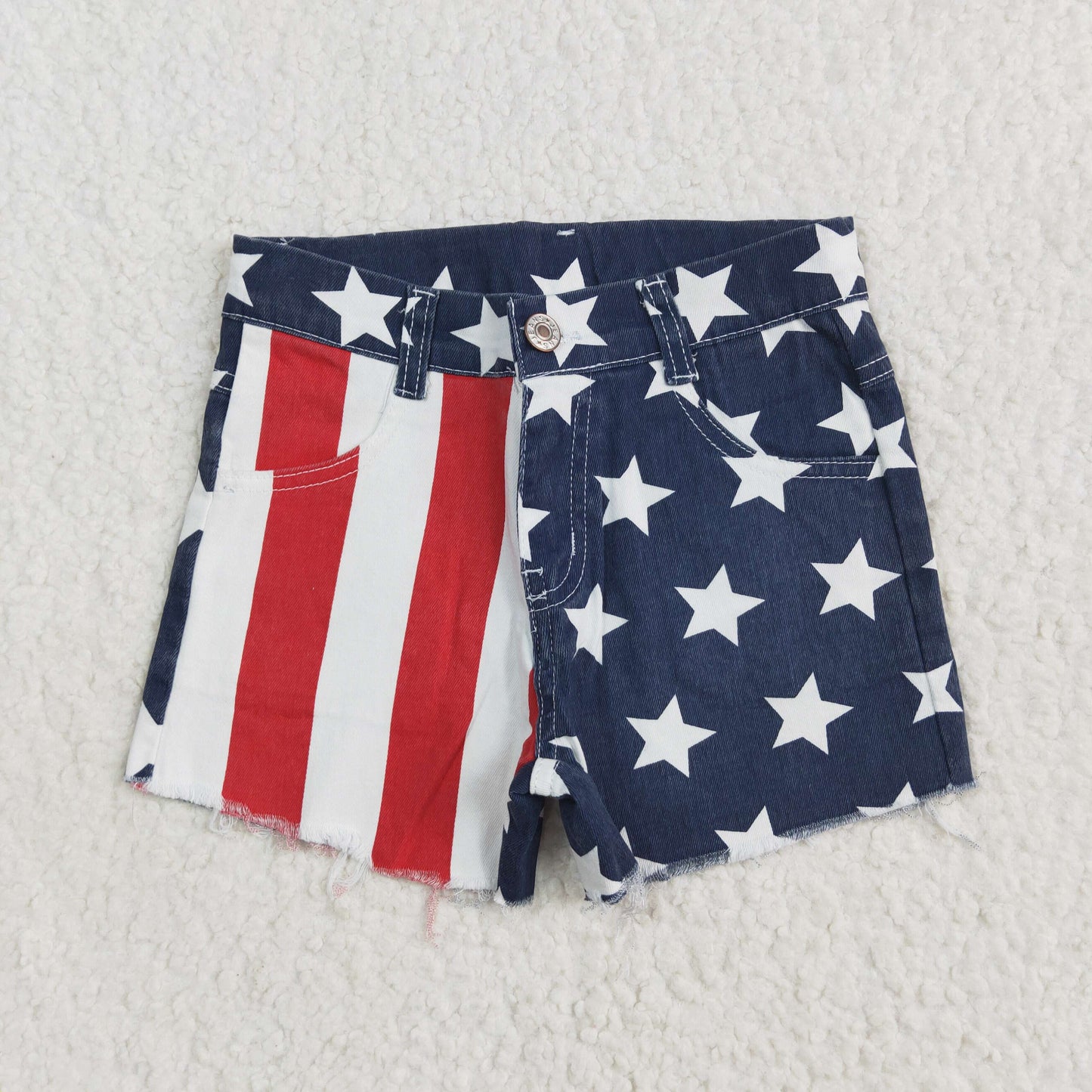 SS0168 New Red and white striped stars blue patchwork denim shorts little girls jeans 202505 RTS
