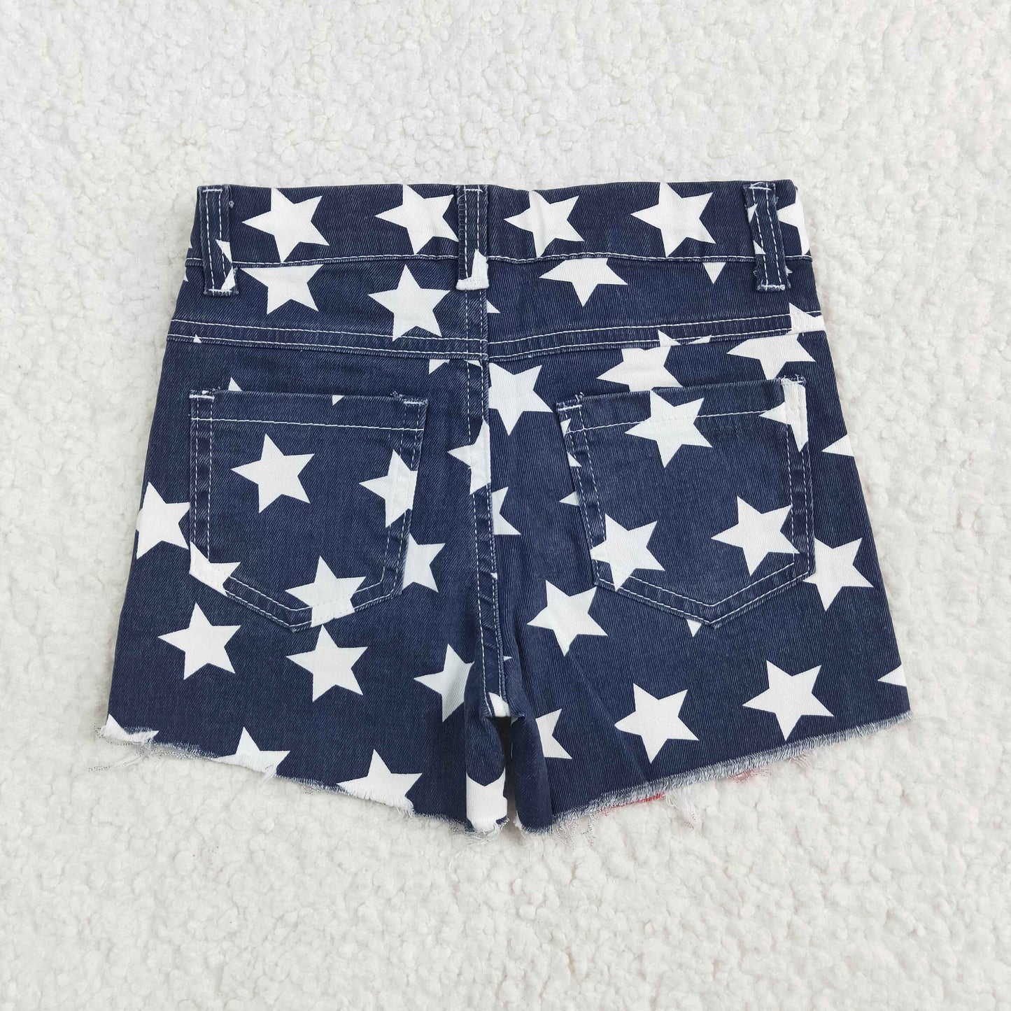 SS0168 New Red and white striped stars blue patchwork denim shorts little girls jeans 202505 RTS