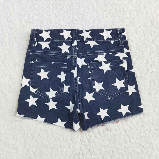 SS0168 New Red and white striped stars blue patchwork denim shorts little girls jeans 202505 RTS