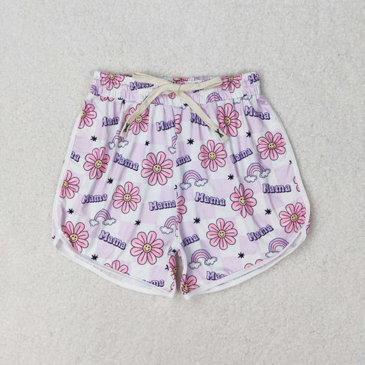 SS0172 Adult female mama Smiley flowers Purple and white plaid shorts high quality clothing china