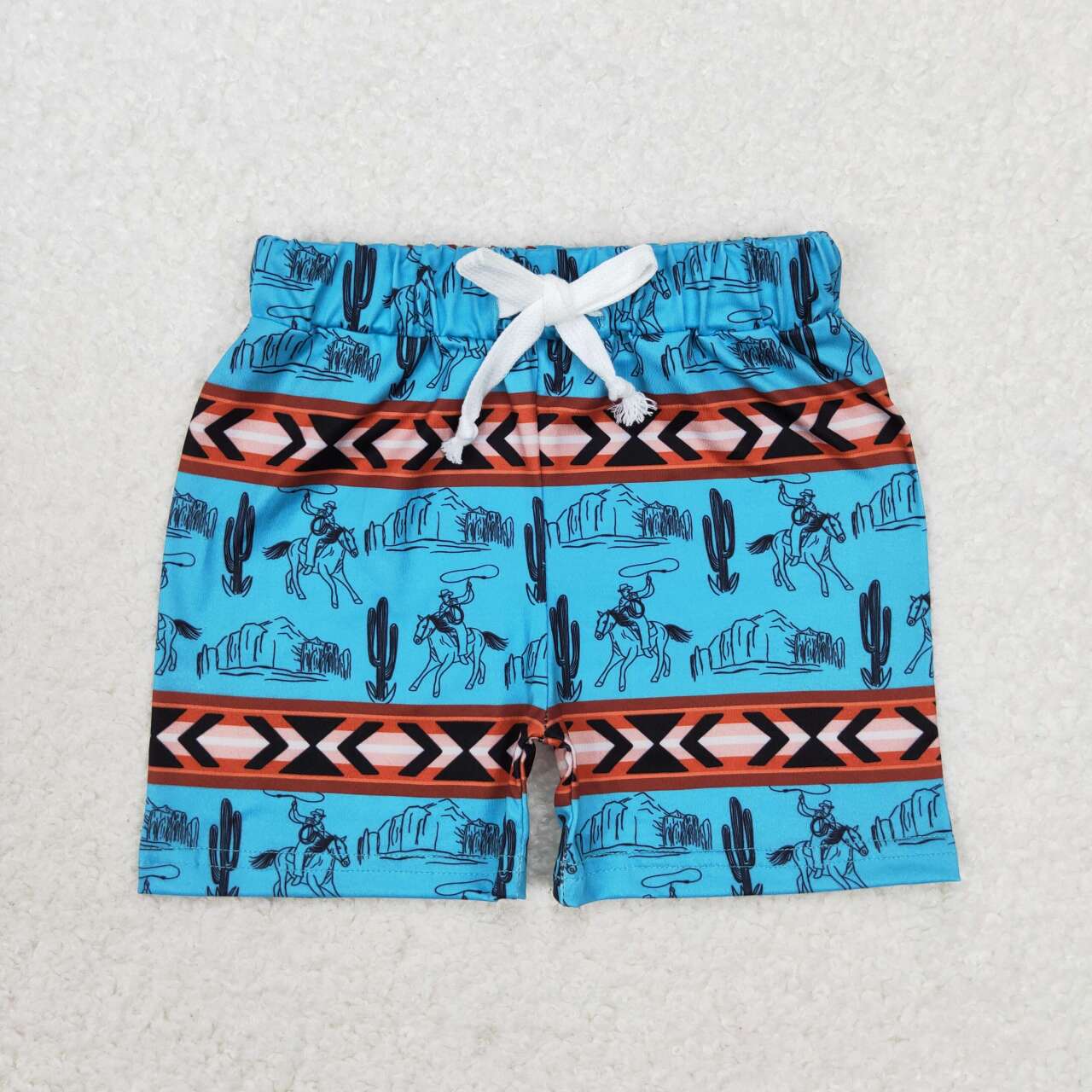 SS0207 Geometry riding cactus blue brown shorts no moq casual kids shorts