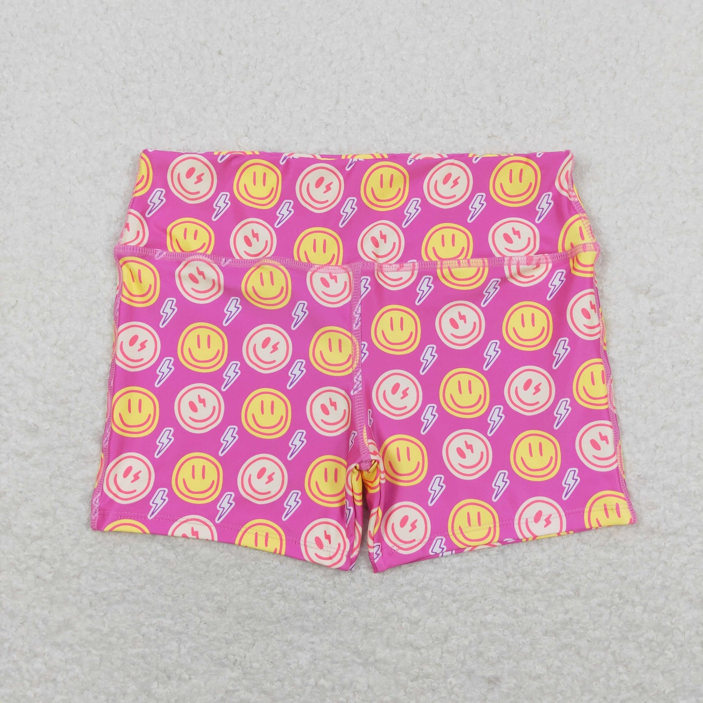 SS0217 Smiley face Lightning rose red shorts high quality children applique clothing
