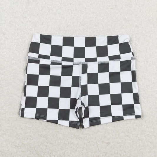 SS0219 Black and white plaid shorts high quality children applique clothing