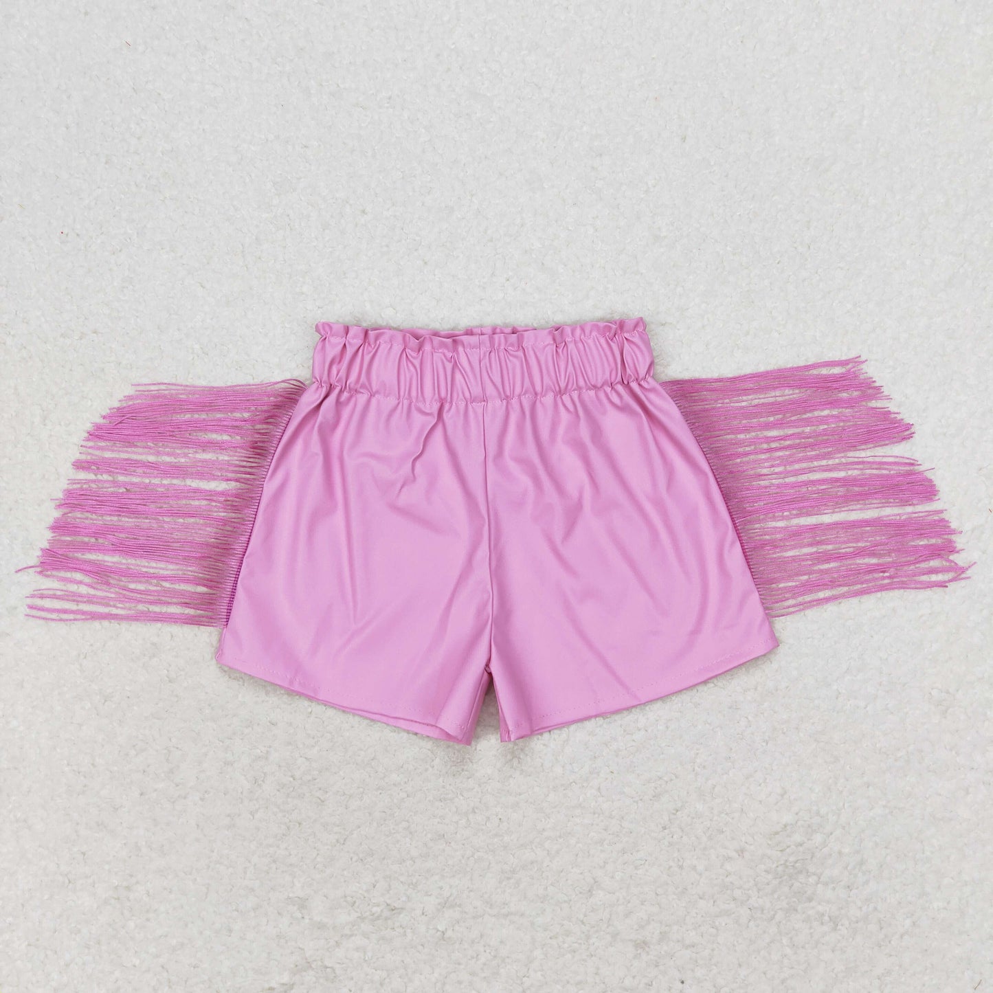 SS0222 Pink glossy leather fringe shorts high quality summer kids custom shorts