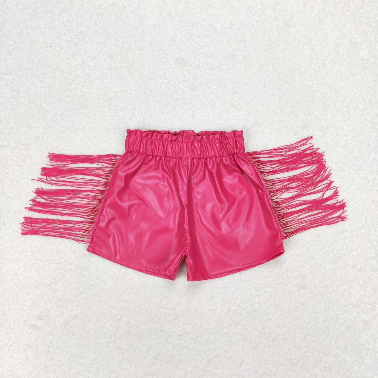 SS0223 Rose red glossy leather fringe shorts high quality the industry china wholesale maong shorts for kids