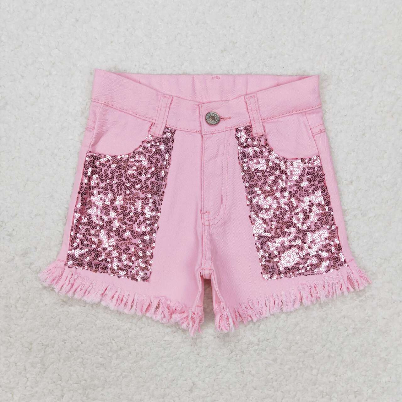 SS0230 Pink sequined denim shorts high quality summer kids custom shorts