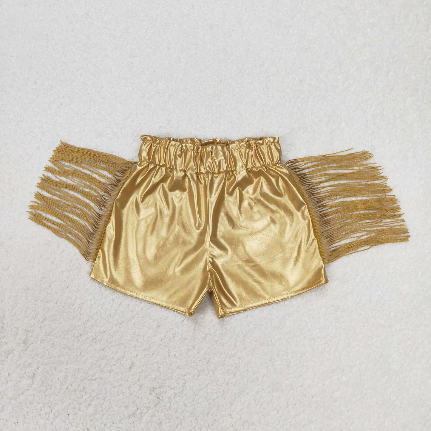 SS0242 Gold glossy leather tassel shorts high quality kids shorts casual