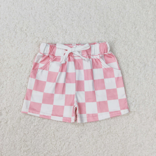 SS0258 Pink and white plaid shorts high quality children gym clothing