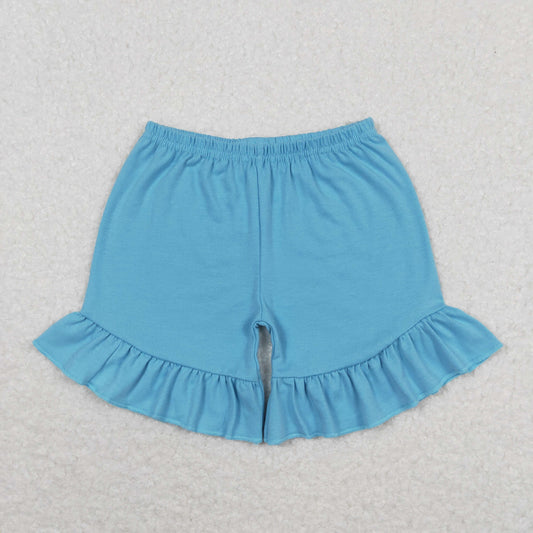 SS0272 pure blue ruffle shorts high quality wholesale China kids clothing girls  202404 RTS