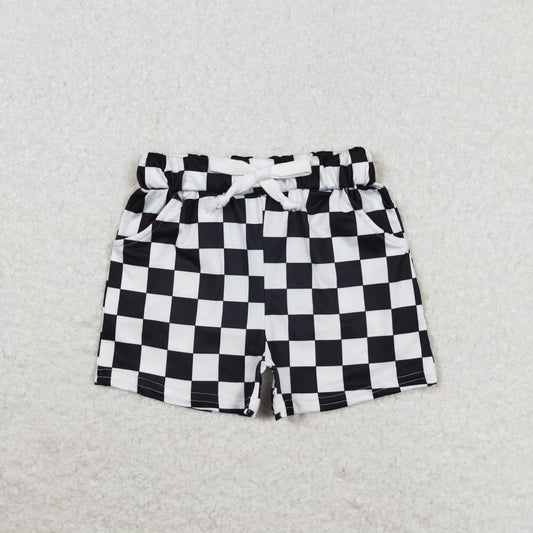 SS0273 Black and white plaid pocket shorts high quality children clothing manufacturers logo