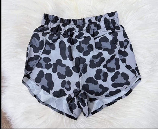 SS0385 Leopard print grey black shorts for adult women 202503 RTS