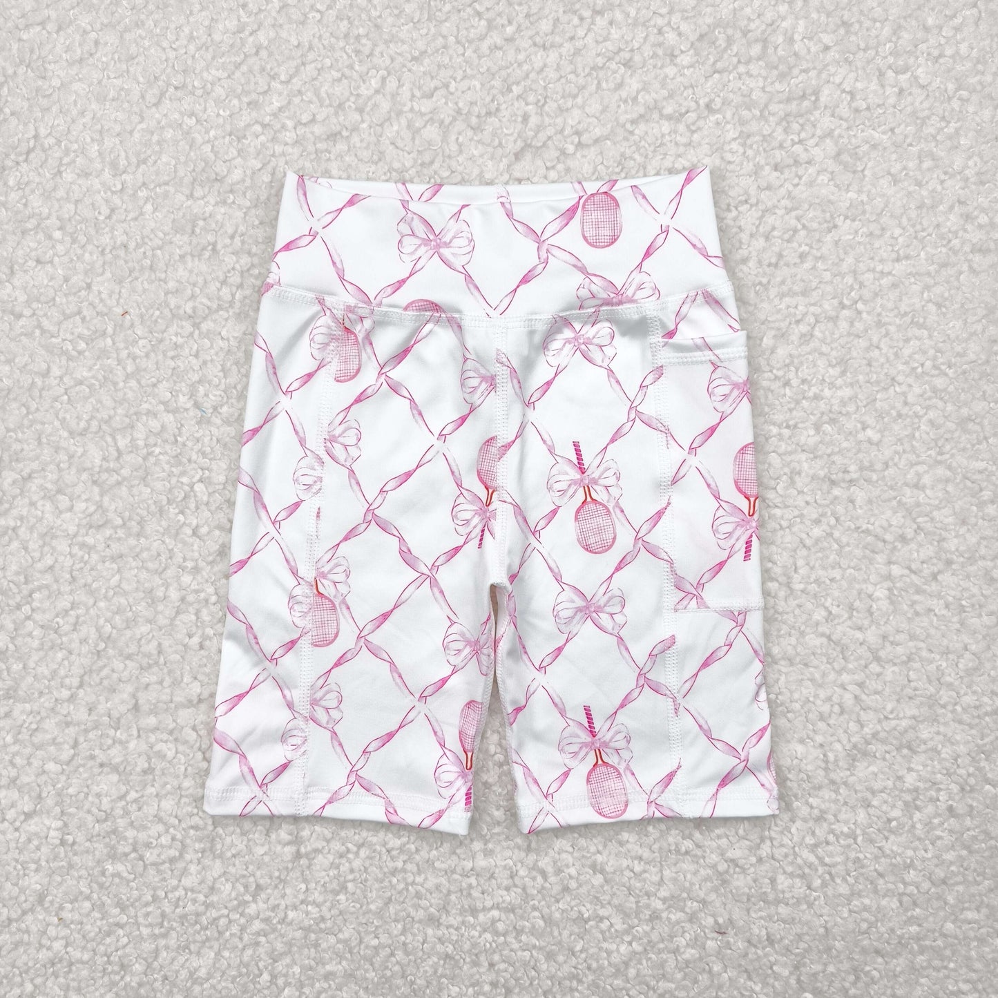 SS0397 Pink White Bows Yoga Cycling Shorts Girls Boutique Shorts 202504 RTS