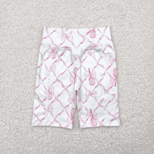 SS0397 Pink White Bows Yoga Cycling Shorts Girls Boutique Shorts  202504 RTS