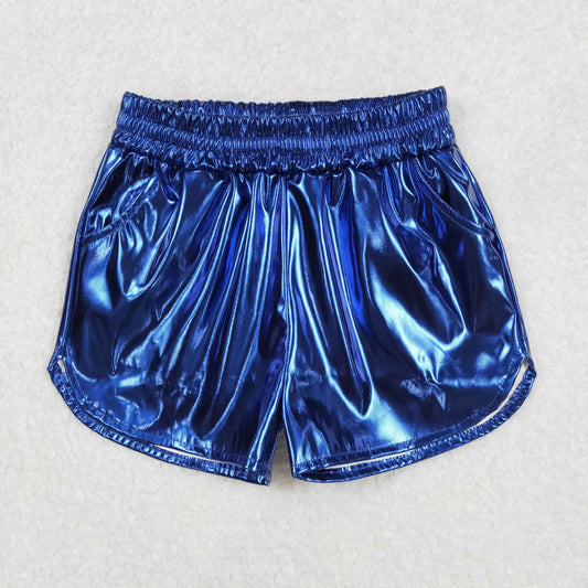 SS0409 Sapphire blue shining leather shorts boutique outfit girls shorts 202502 RTS