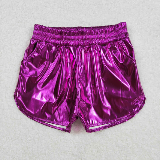SS0412 Dark Purple shining leather shorts boutique outfit girls shorts 202502 RTS