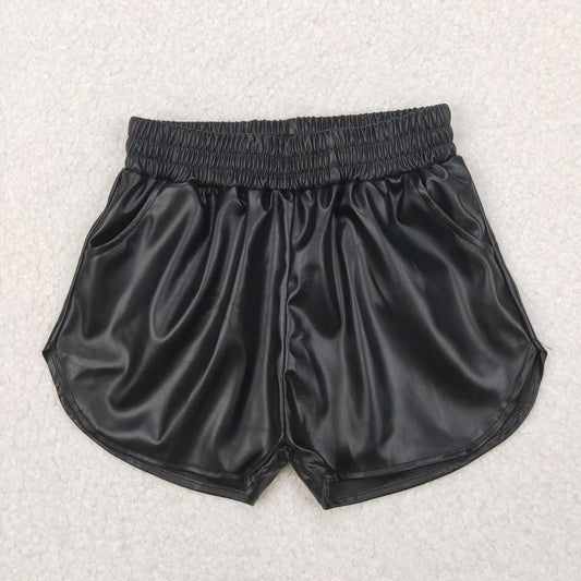 SS0413 Black shining leather shorts boutique outfit girls shorts 202503 RTS
