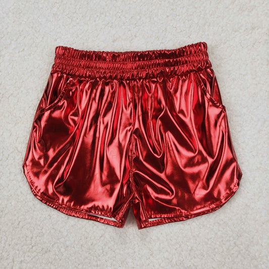 SS0415 Red shining leather shorts boutique outfit girls shorts 202503 RTS