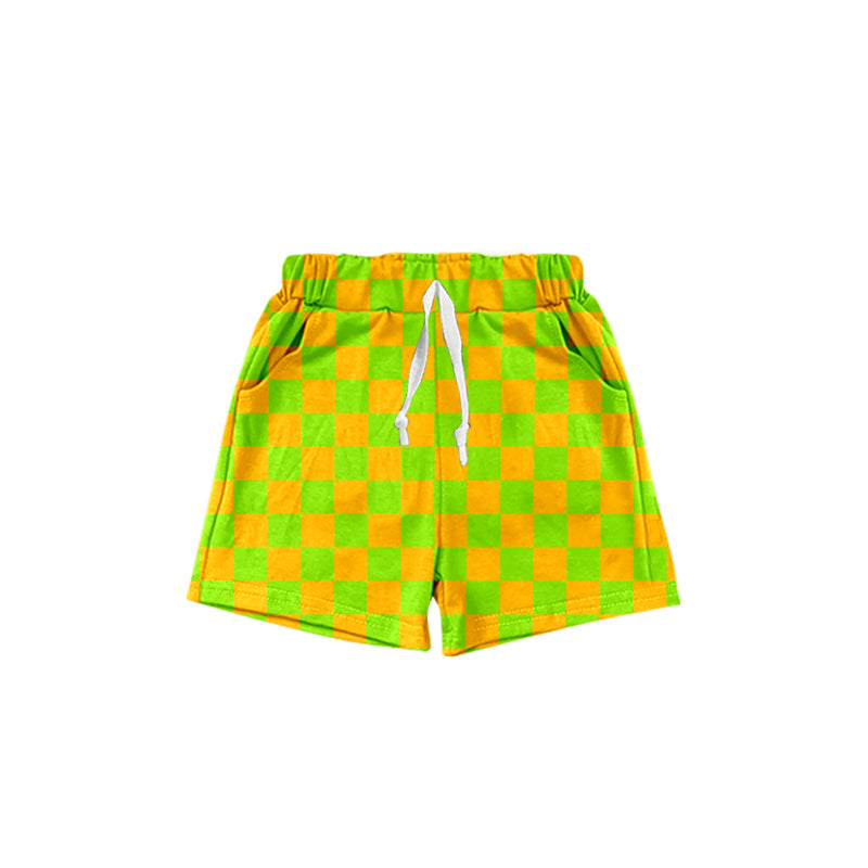 preorder SS0441 Yellow Green Plaid Milk Silk Shorts Girls boutique outfit 20250104