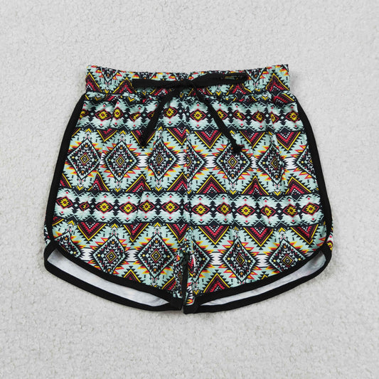 SS0452 Adult Female Blue Green Geometric Black Drawstring Shorts 202605 RTS