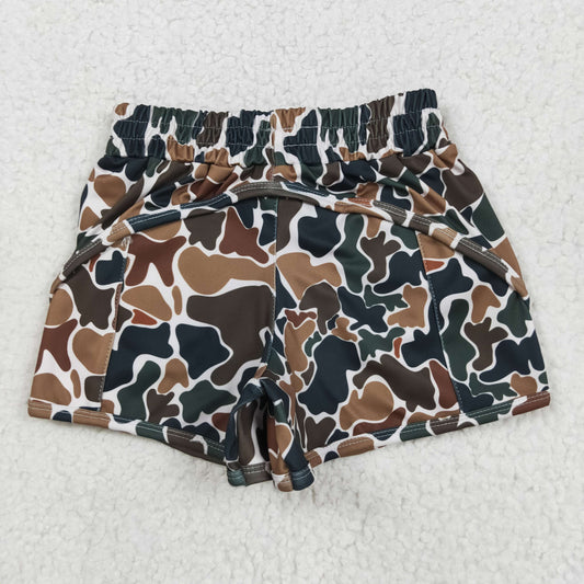 SS0465 Brown Green Camo Yoga Shorts Girls boutique outfit 202505 RTS