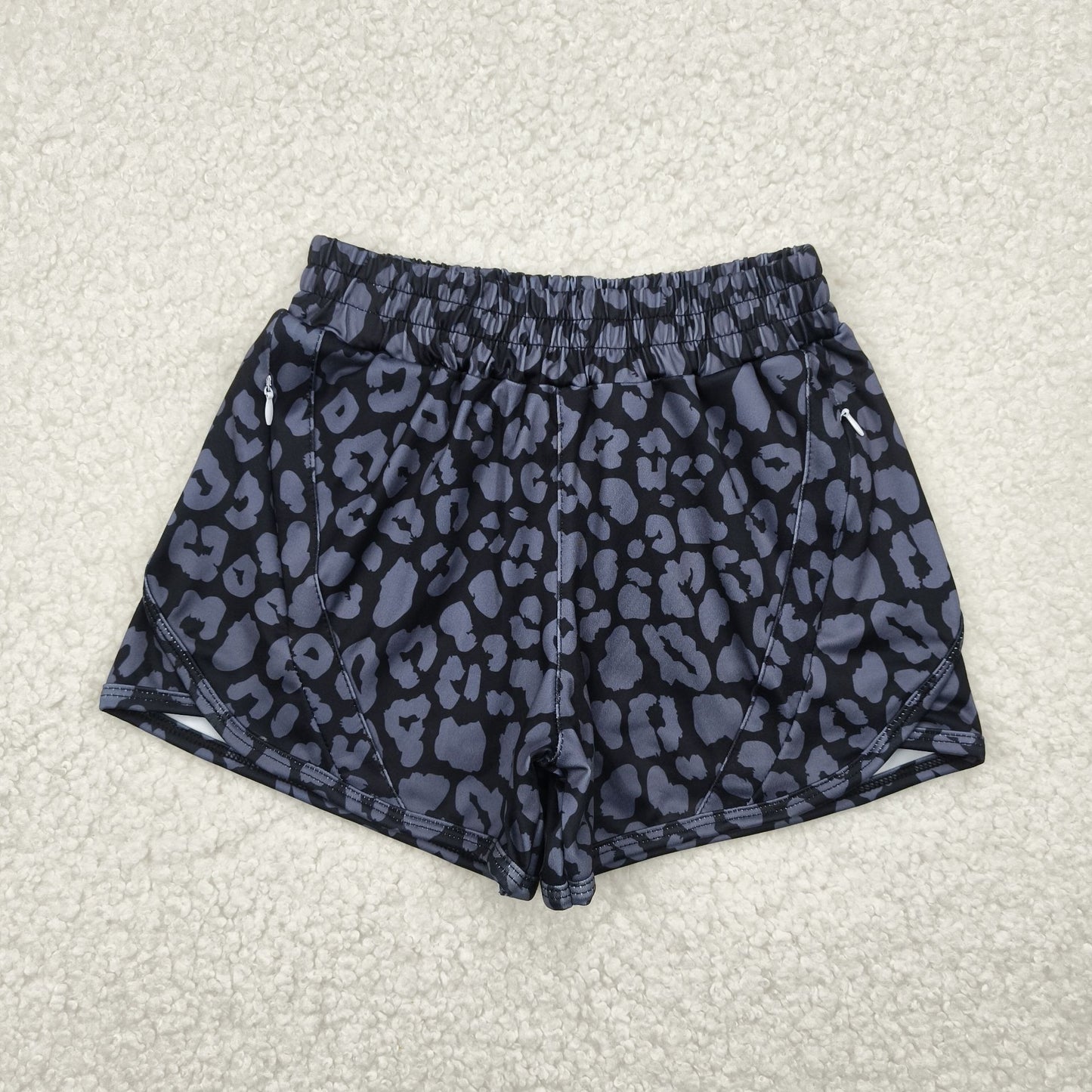 SS0467 Grey Black Leopard Yoga Shorts Girls boutique outfit 202505 RTS