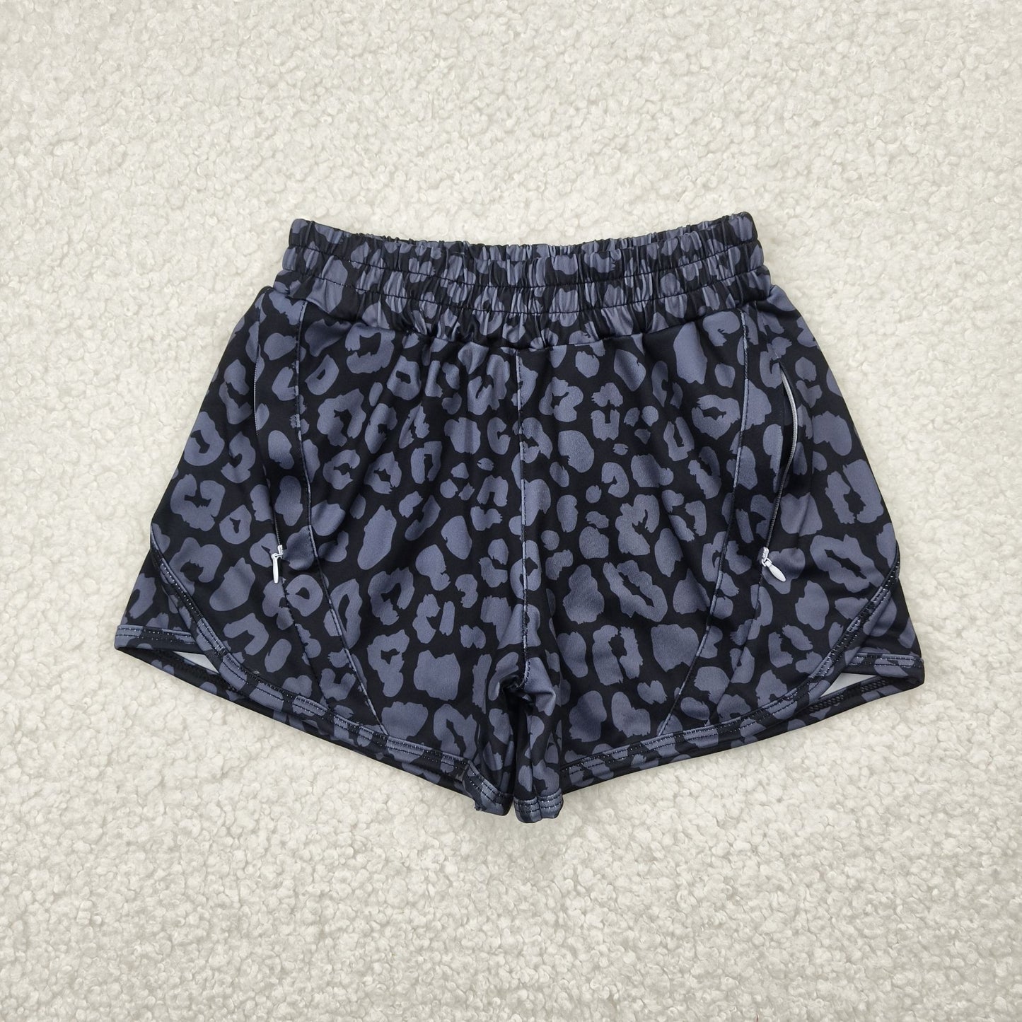 SS0467 Grey Black Leopard Yoga Shorts Girls boutique outfit 202505 RTS