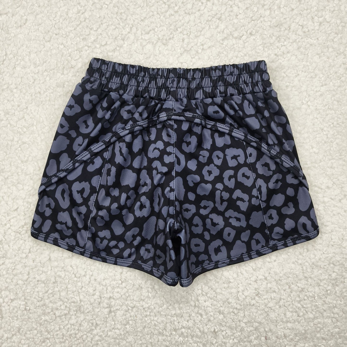 SS0467 Grey Black Leopard Yoga Shorts Girls boutique outfit 202505 RTS