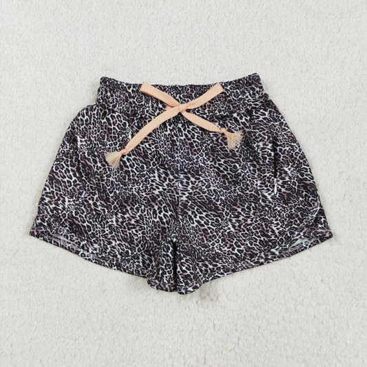 SS0480 Brown Leopard Yoga Shorts Girls boutique outfit 202505 RTS