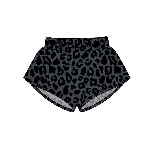 preorder SS0483 Adult female Black Grey Leopard Yoga Shorts 202503