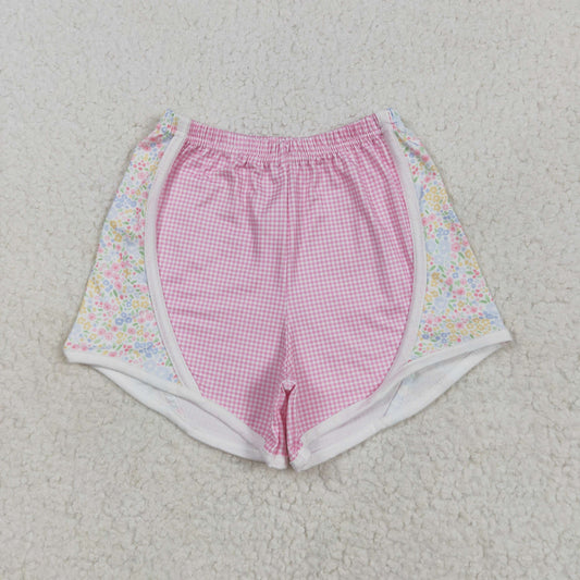 SS0518 Pink Plaid Flower Milk Silk Shorts Girls Boutique Shorts  202505 RTS