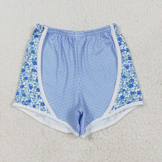 SS0519 Blue Purple Plaid Flower Milk Silk Shorts Girls Boutique Shorts  202505 RTS