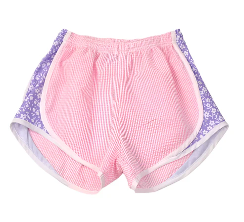 preorder SS0520 Pink Purple Plaid Flower Milk Silk Shorts Girls Boutique Shorts  202503