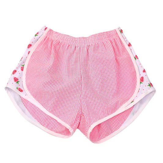 preorder SS0521 Pink White Plaid Strawberry Milk Silk Shorts Girls Boutique Shorts  202503