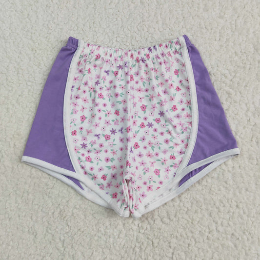 SS0524 Floral Purple Milk Silk Shorts Girls Boutique Shorts  202505 RTS