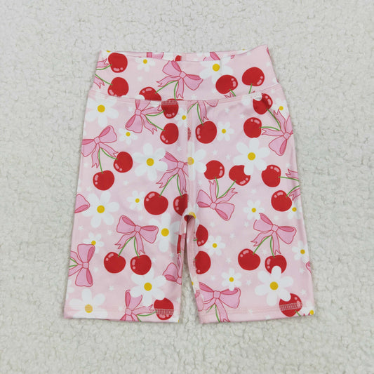 SS0541 Pink Red Cherry Flower Bows Cycling Pants Shorts Girls boutique outfit 202505 RTS