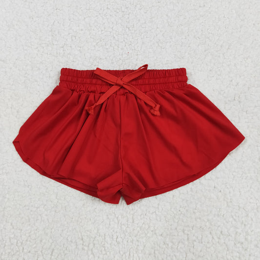 SS0544 Pure Red Yoga Shorts Girls boutique outfit 202505 RTS