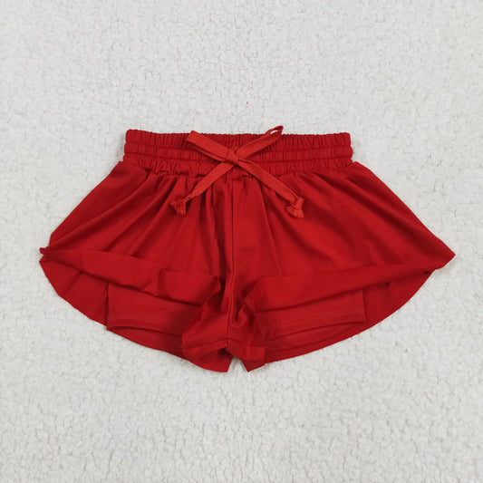 SS0544 Pure Red Yoga Shorts Girls boutique outfit 202505 RTS