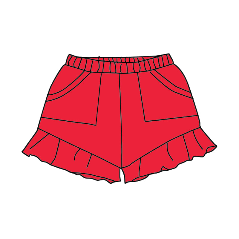 preorder SS0558 Girls Boutique Outfit Pure Cotton Red Pocket Ruffle Shorts 202503