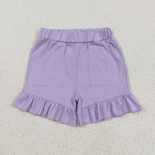 SS0561 Girls Boutique Outfit Pure Cotton Purple Pocket Ruffle Shorts  202506 RTS
