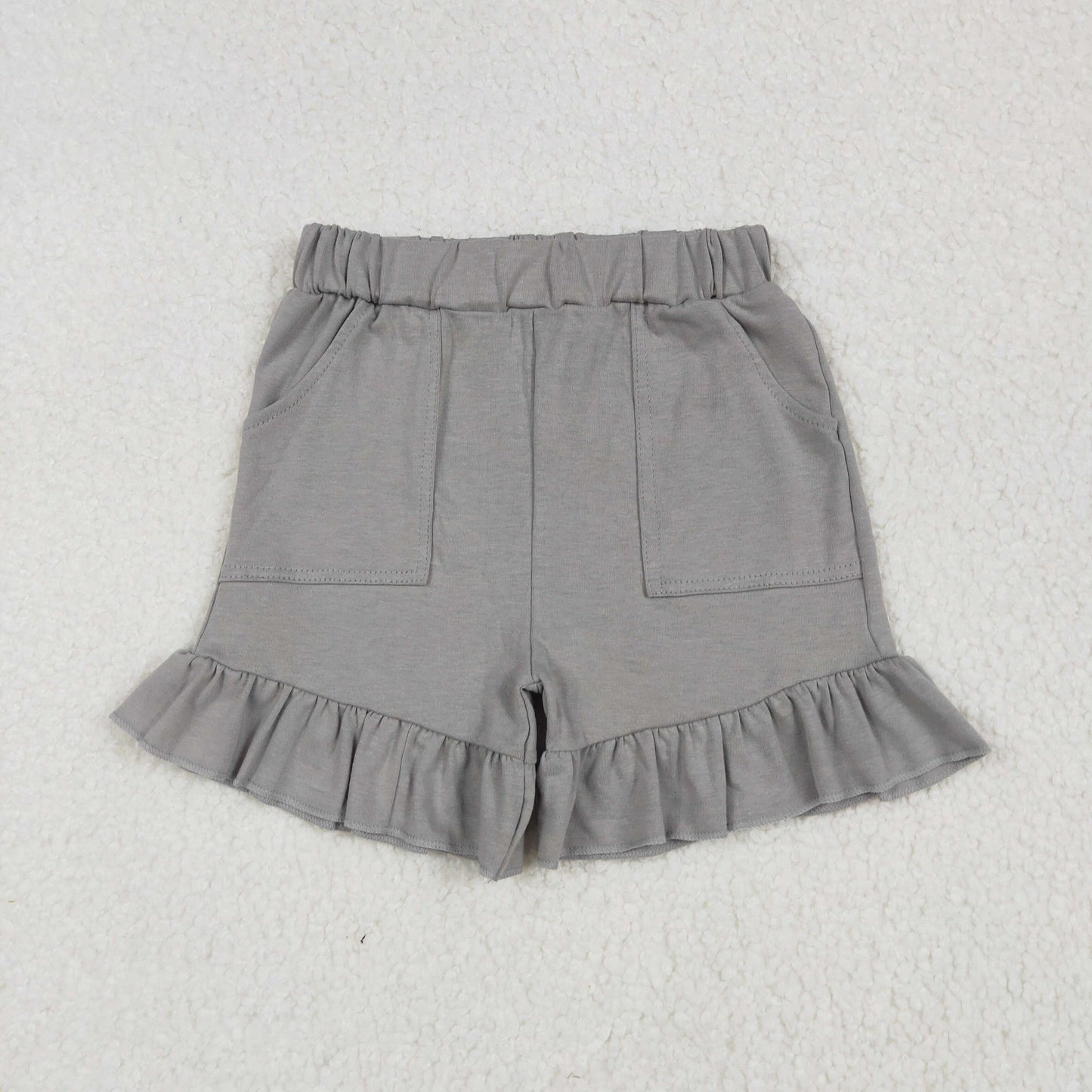 SS0563 Girls Boutique Outfit Pure Cotton Grey Pocket Ruffle Shorts  202506 RTS