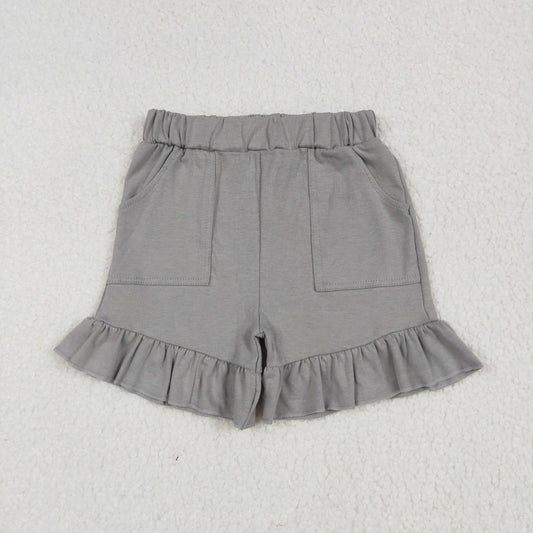 SS0563 Girls Boutique Outfit Pure Cotton Grey Pocket Ruffle Shorts  202506 RTS