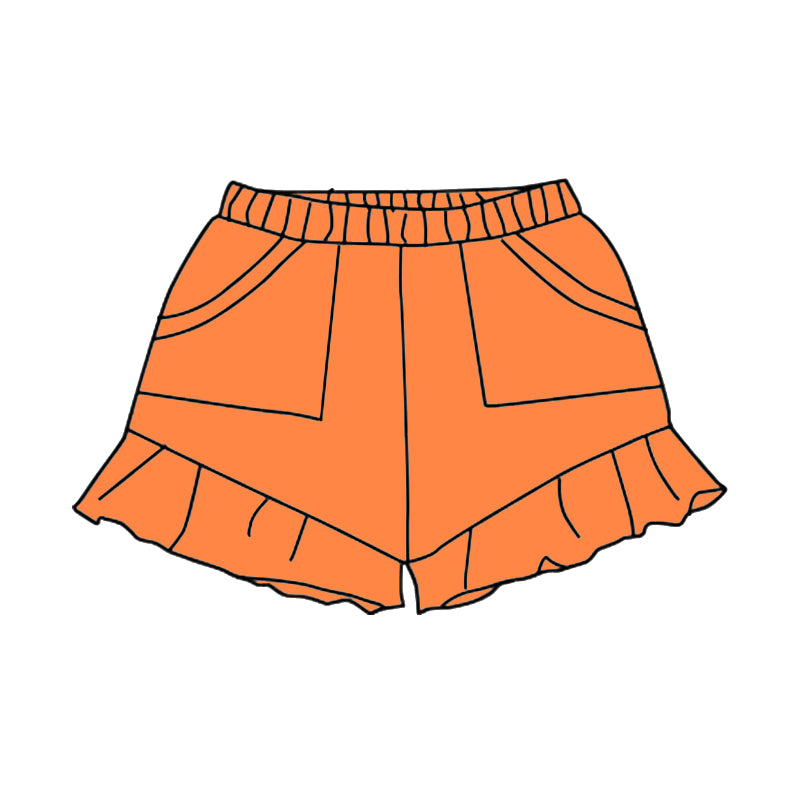 preorder SS0564 Girls Boutique Outfit Pure Cotton Orange Pocket Ruffle Shorts 202503