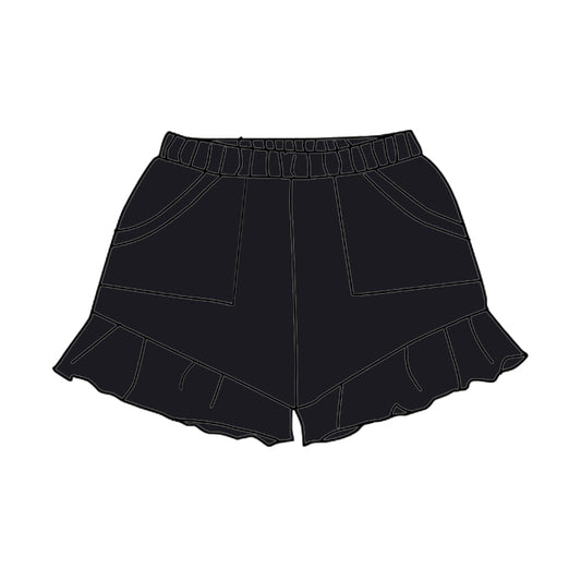 preorder SS0566 Girls Boutique Outfit Pure Cotton Black Pocket Ruffle Shorts  202503