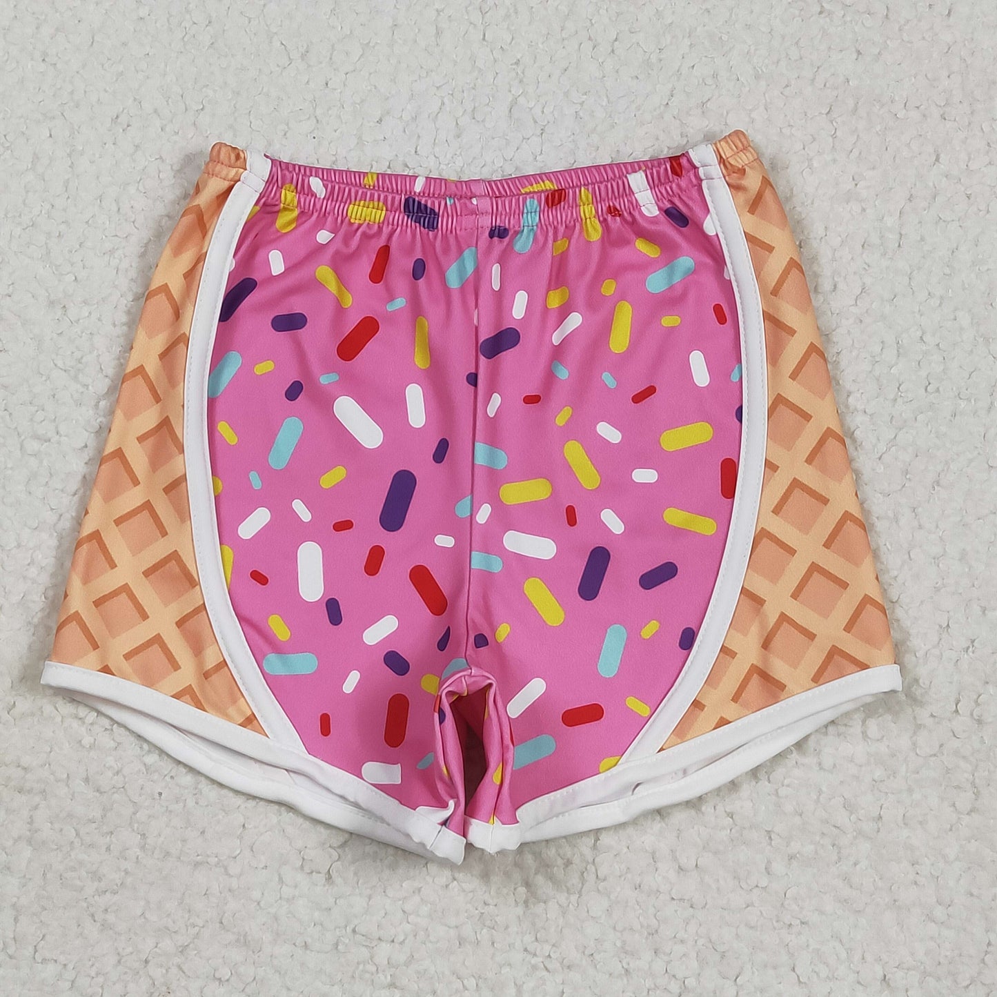 SS0570 Girls Boutique Pink Orange Match Waffle Ice Cream Yoga Shorts 202505 RTS