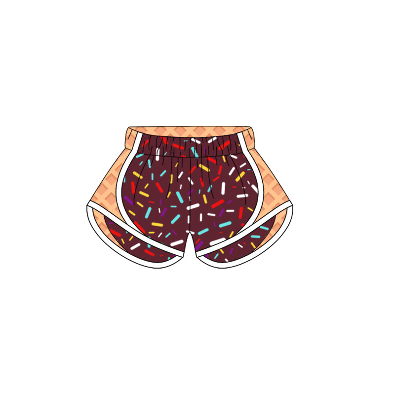 preorder SS0573 Girls Boutique Brown Orange Match Waffle Ice Cream Yoga Shorts 202503