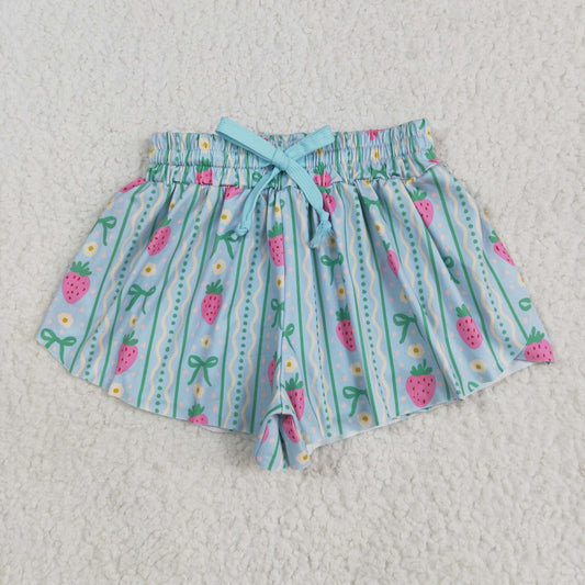 SS0580 Blue Green Flower Strawberry Stripe Double Layer Shorts Girls Boutique Outfits 202505 RTS