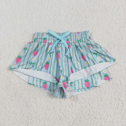 SS0580 Blue Green Flower Strawberry Stripe Double Layer Shorts Girls Boutique Outfits 202505 RTS